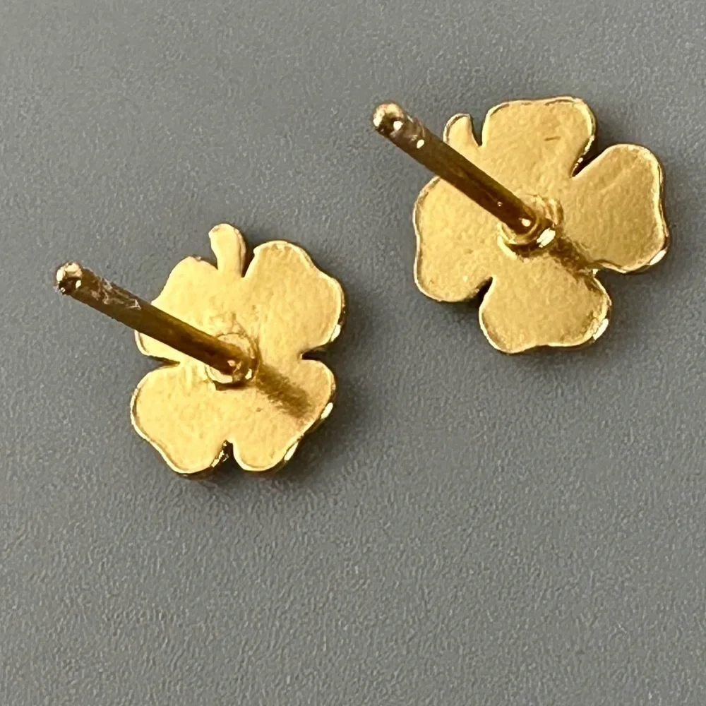 14k Gold Vermeil Shamrock Lucky Clover Stud Earrings